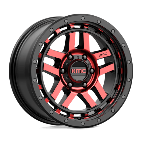 KMC KM540 RECON 18X8.5 GLOSS BLACK MACHINED W/ RED TINT