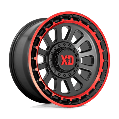 XD XD856 OMEGA 20X10 SATIN BLACK MACHINED LIP W/ RED TINT