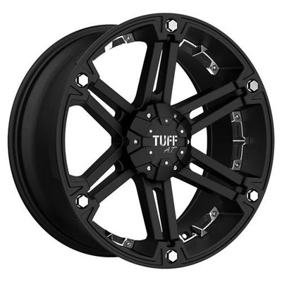 Tuff T01 17X8 FLAT BLACK W/ CHROME INSERTS