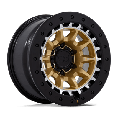 Black Rhino Hard Alloys BR016 TUSK 17X8.5 MATTE GOLD MACHINED RING W/ BLACK ROCK GUARD