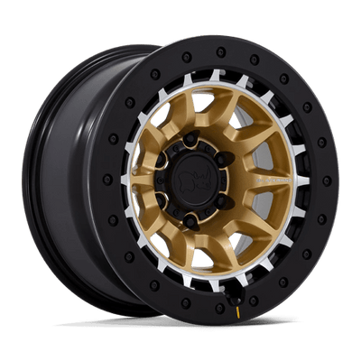 Black Rhino Hard Alloys BR016 TUSK 17X8.5 MATTE GOLD MACHINED RING W/ BLACK ROCK GUARD