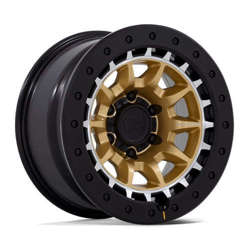 Black Rhino Hard Alloys BR016 TUSK 17X8.5 MATTE GOLD MACHINED RING W/ BLACK ROCK GUARD