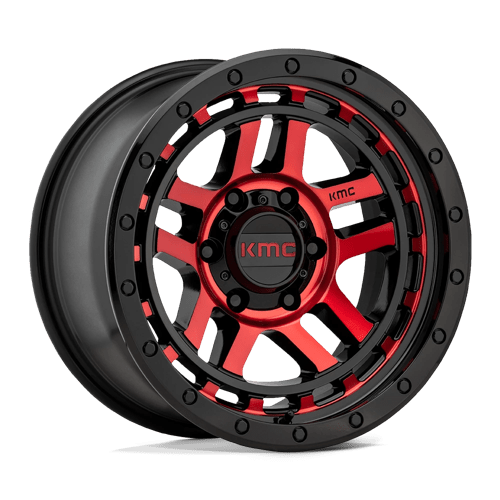 KMC KM540 RECON 17X9 GLOSS BLACK MACHINED W/ RED TINT
