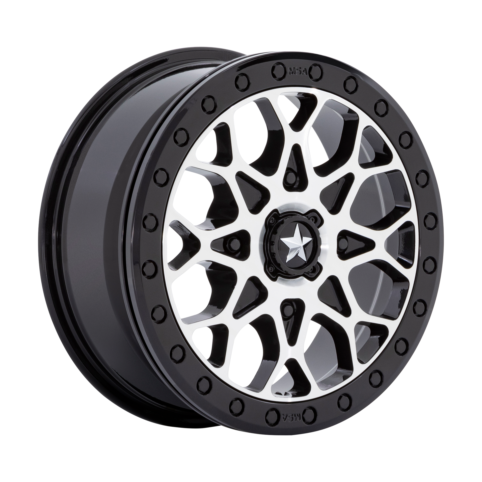MSA Offroad Wheels M48 PORTAL BEADLOCK 15X6 GLOSS BLACK MACHINED W GB RING