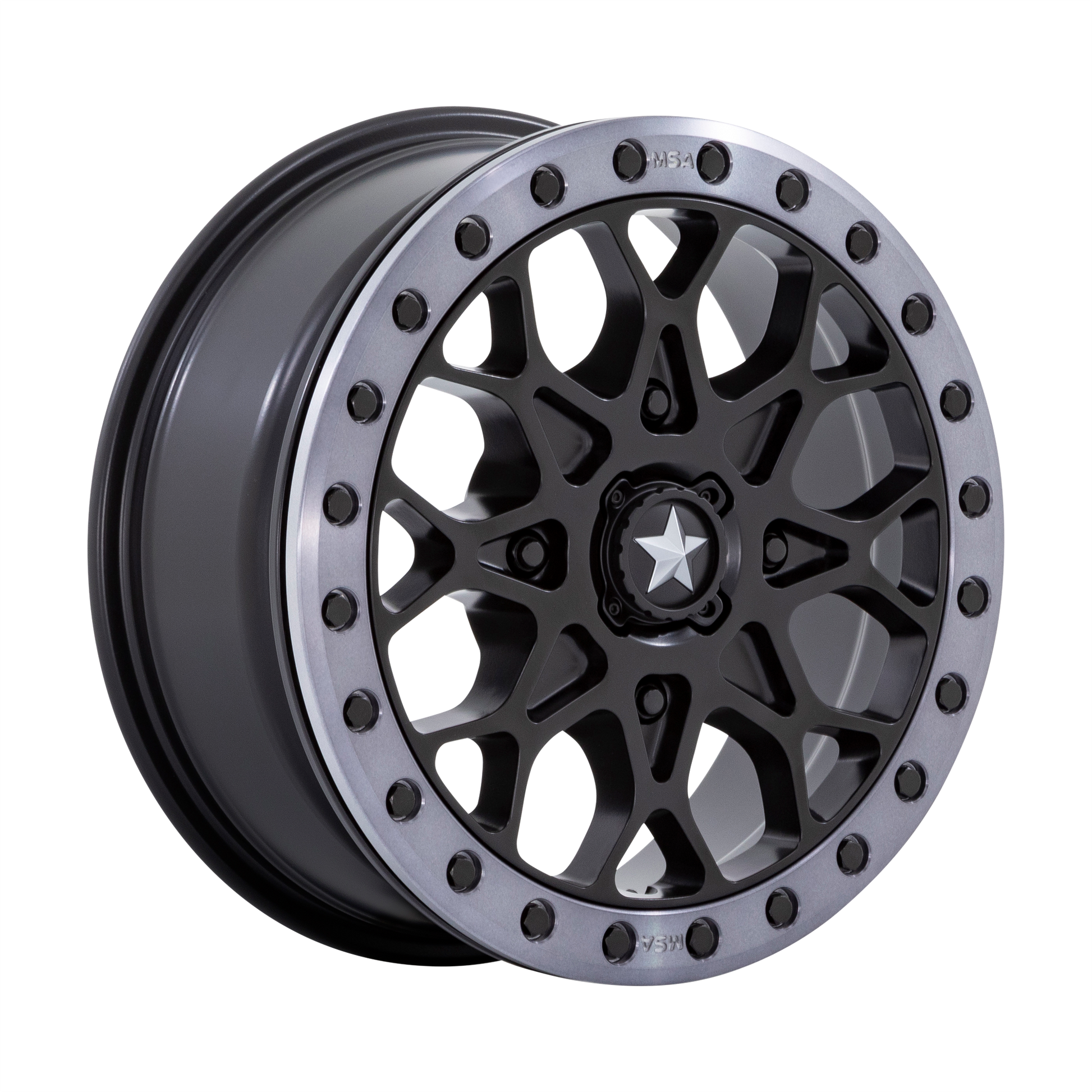 MSA Offroad Wheels M48 PORTAL BEADLOCK 15X6 SATIN BLACK W/ GRAY TINT RING