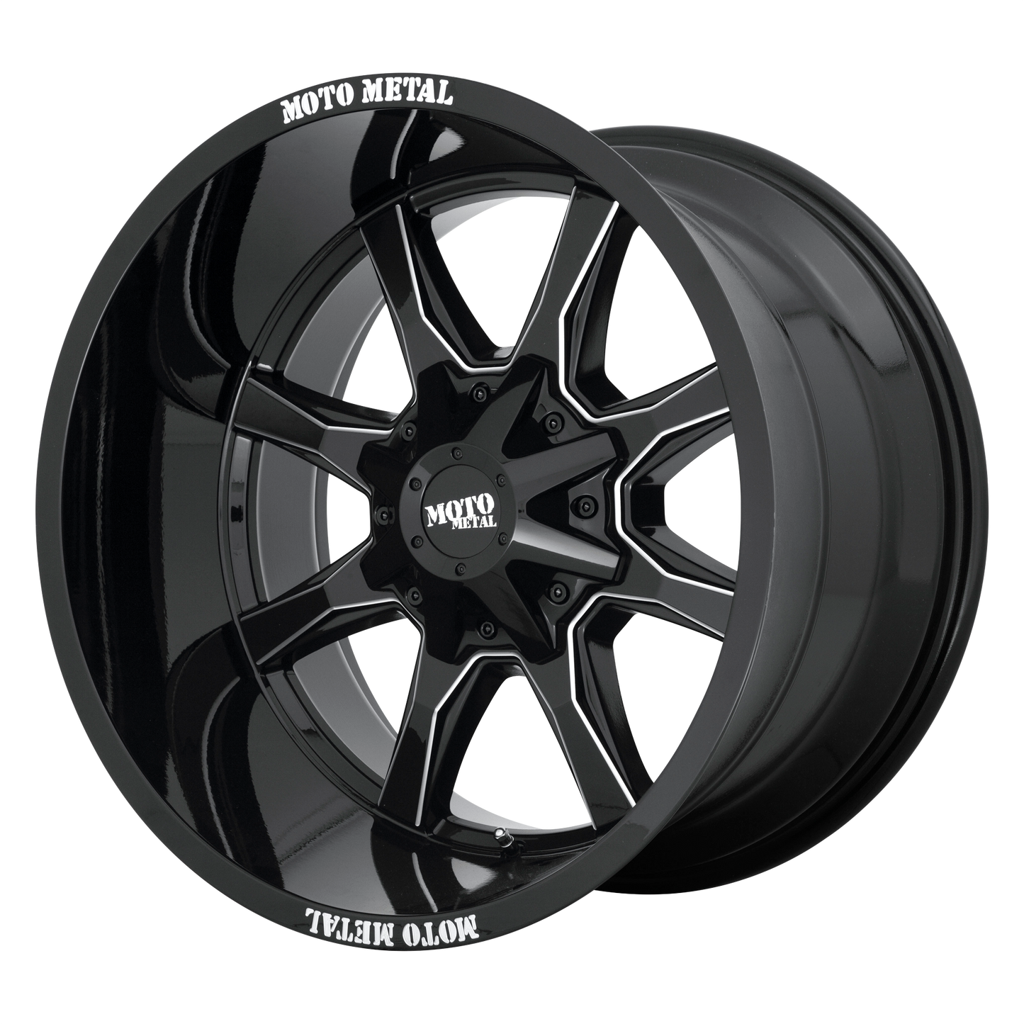 Moto Metal MO970 20X10 GLOSS BLACK W/ MILLED SPOKE & MOTO METAL ON LIP