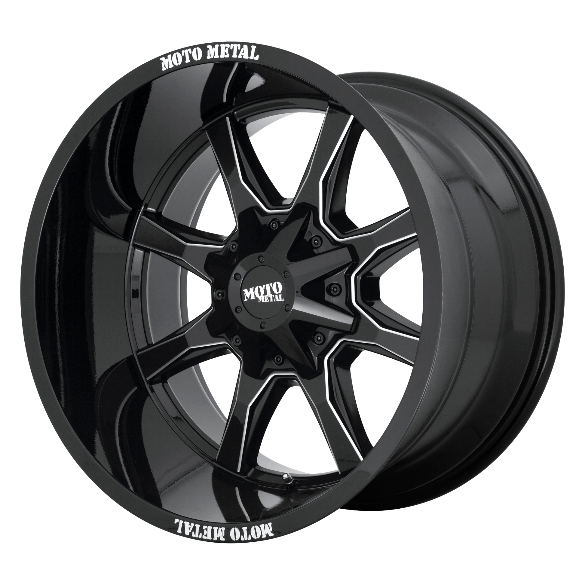 Moto Metal MO970 20X10 GLOSS BLACK W/ MILLED SPOKE & MOTO METAL ON LIP